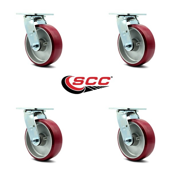 6 Inch Poly On Aluminum Wheel Swivel Caster Set With Ball Bearings SCC